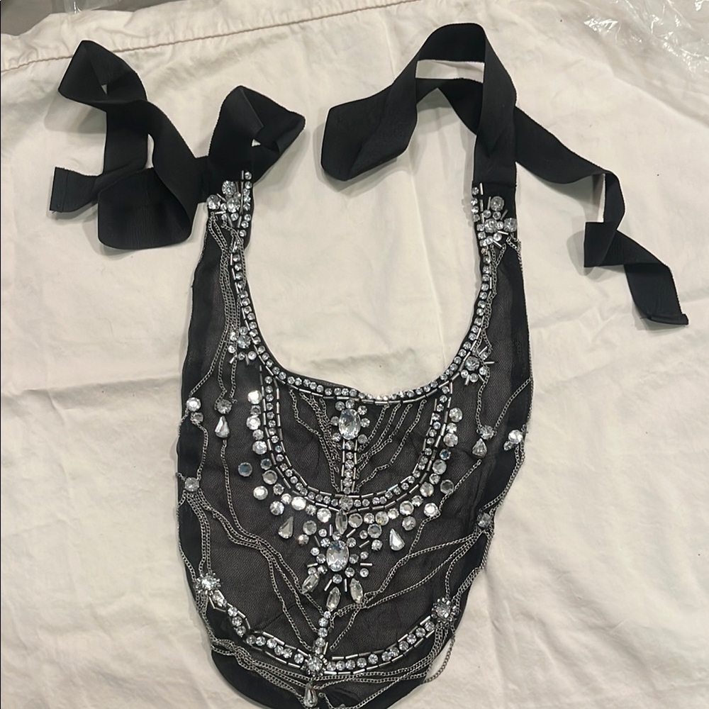 Embellished Black Beaded Bib Necklace